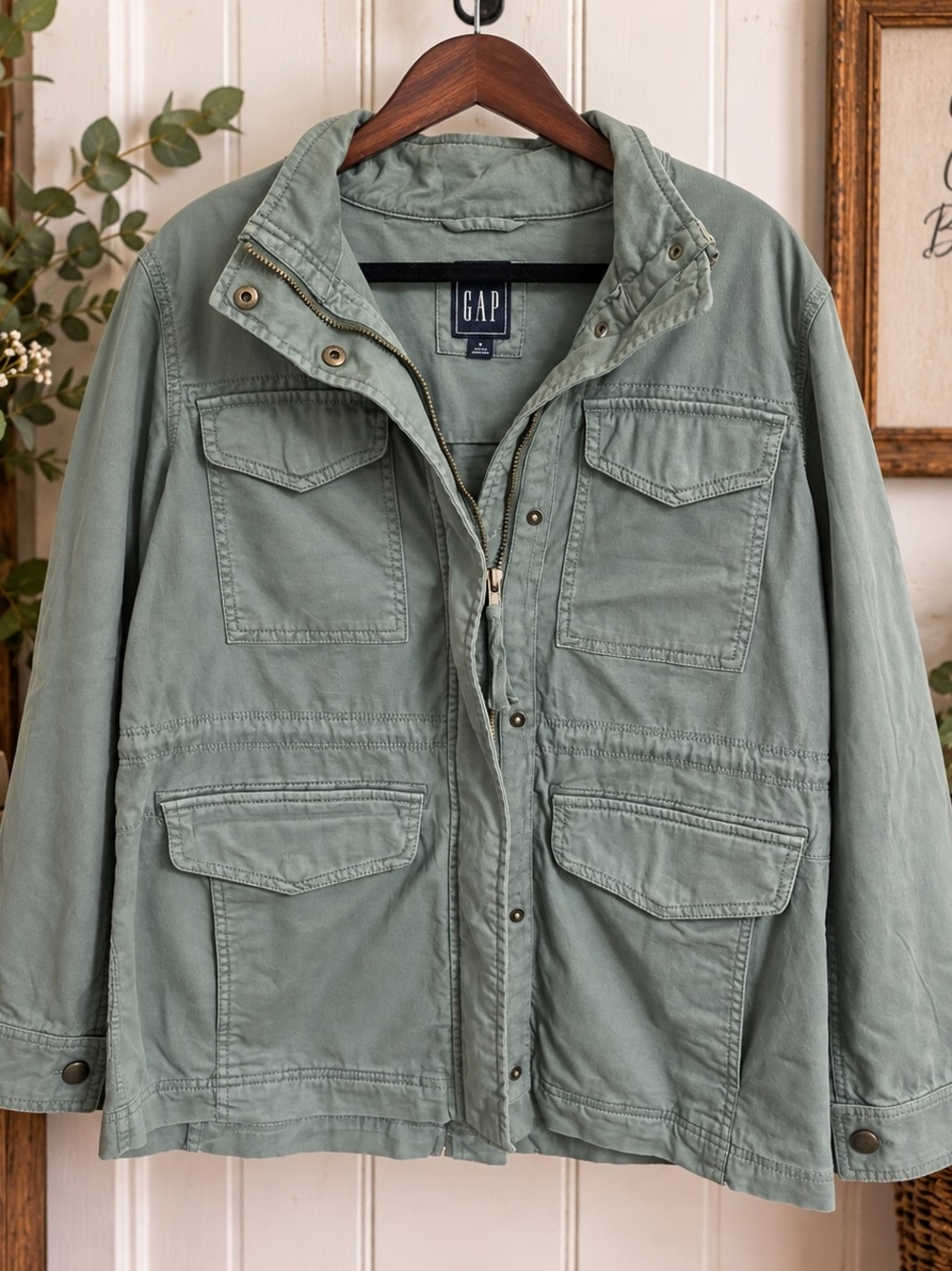 GAP Women's Sage Green Cotton Stretch Utility Field Jacket Size M